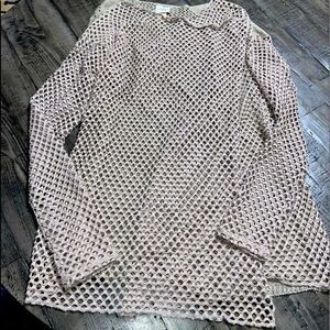 Daytrip long sleeve knit wrap around cardigan. Mid length tan color